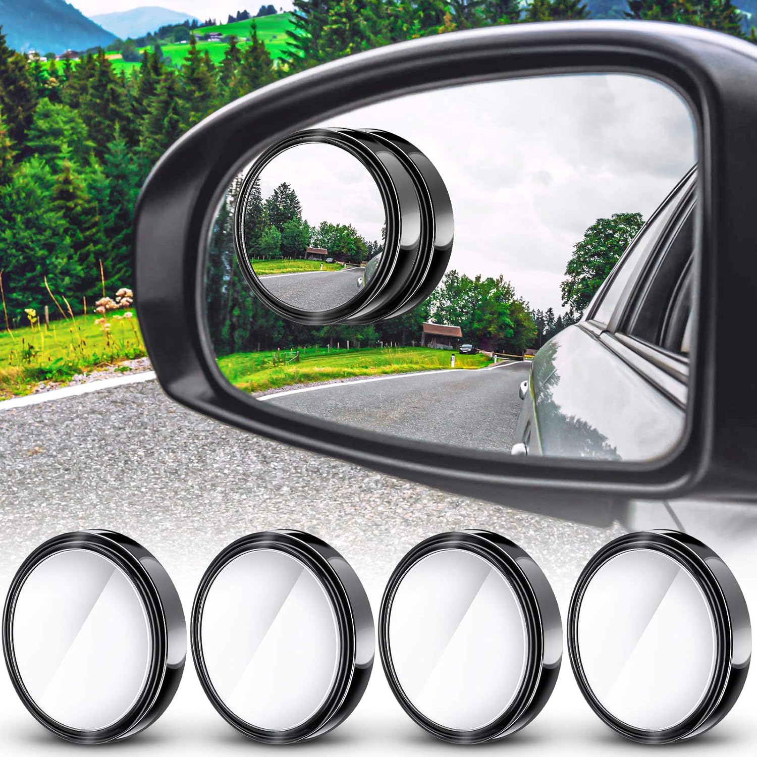 Blind Spot Mirror Wide Angle Convex 2Pcs - 2개입 원형 프레임 볼록 사각지대 거울