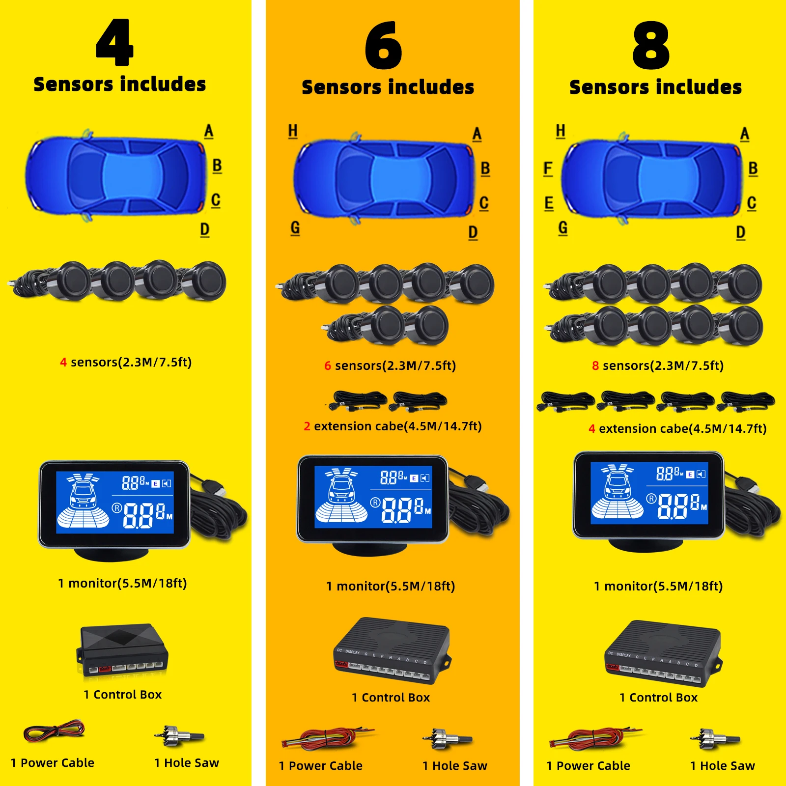 파크트로닉 후방 4/6/8 주차 센서 키트 백업 레이더 - Car Parking Sensor 8 Sensor Front Rear 리뷰 및 가격